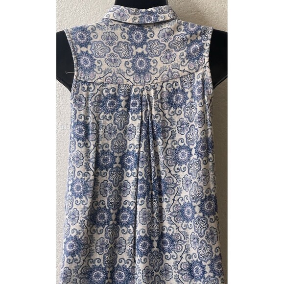 En Creme Womens Tunic Sz M Blue Floral/Paisley Sleeveless Button down Blouse - Picture 5 of 7
